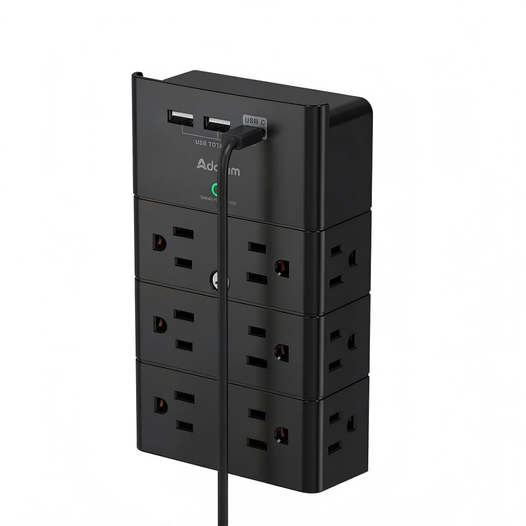 Addtam multi-plug wall outlet with twelve outlets for organized home office power