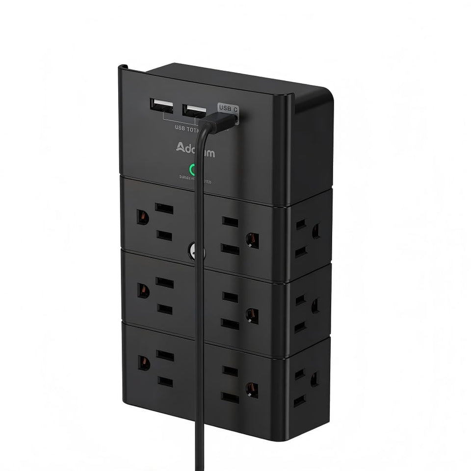 Addtam multi-plug wall outlet with twelve outlets for organized home office power