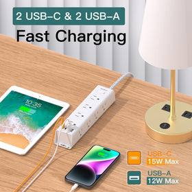 Addtam widely spaced outlets detail preventing large adapters from blocking