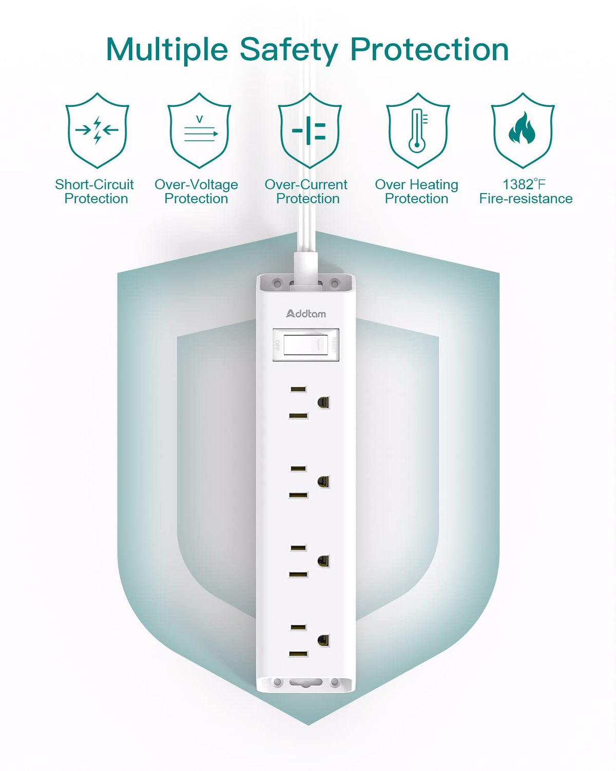 Addtam portable slim power strip ideal for travel and dorms