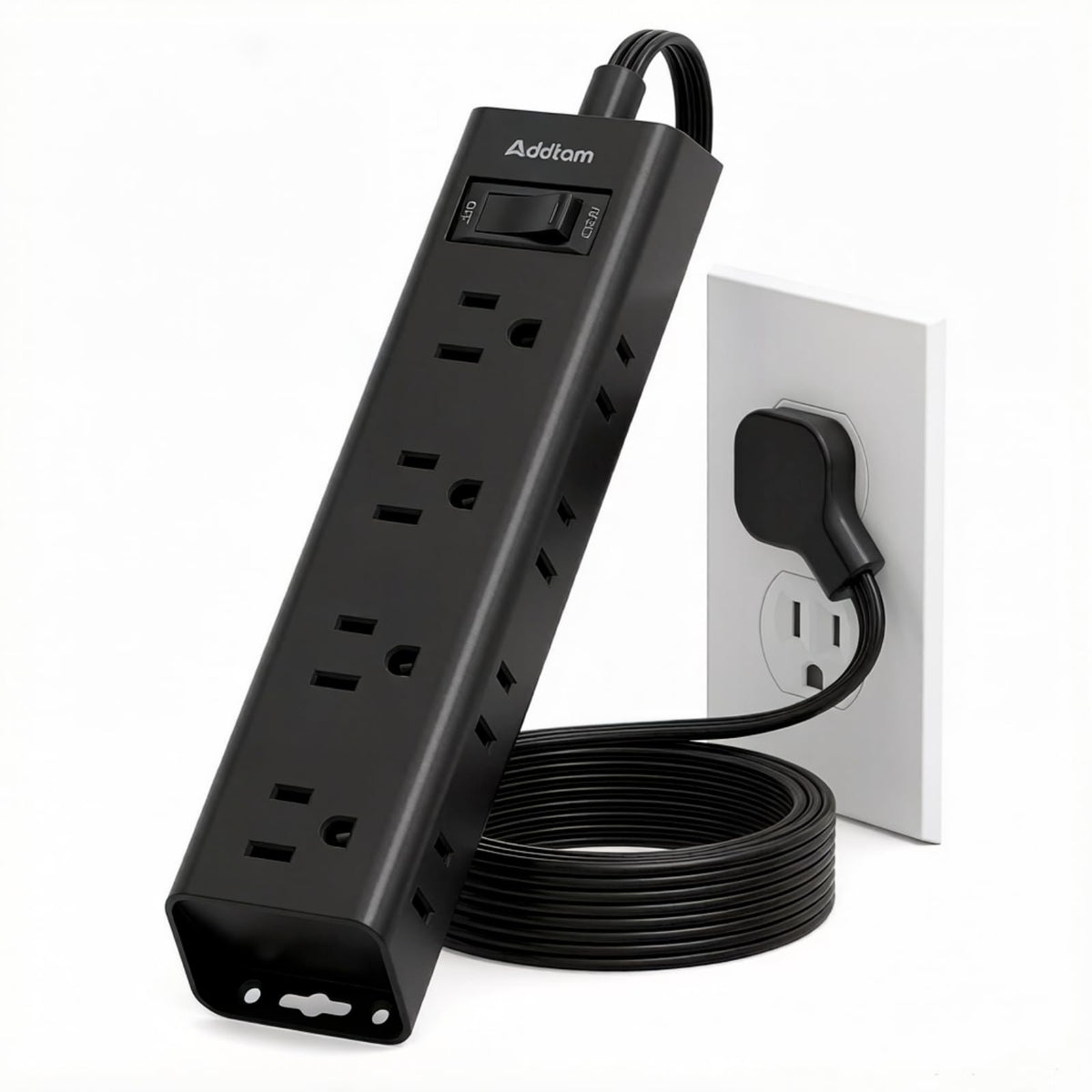 Addtam power strip with 12 outlets keeps home office devices organized and powered.