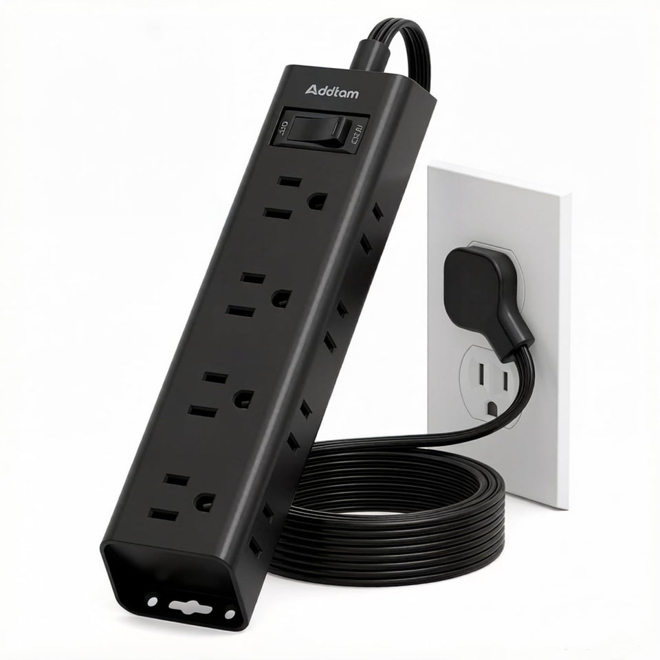 Addtam power strip with 12 outlets keeps home office devices organized and powered.