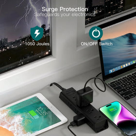 Addtam 3-side wide spacing outlets accommodate bulky adapters.