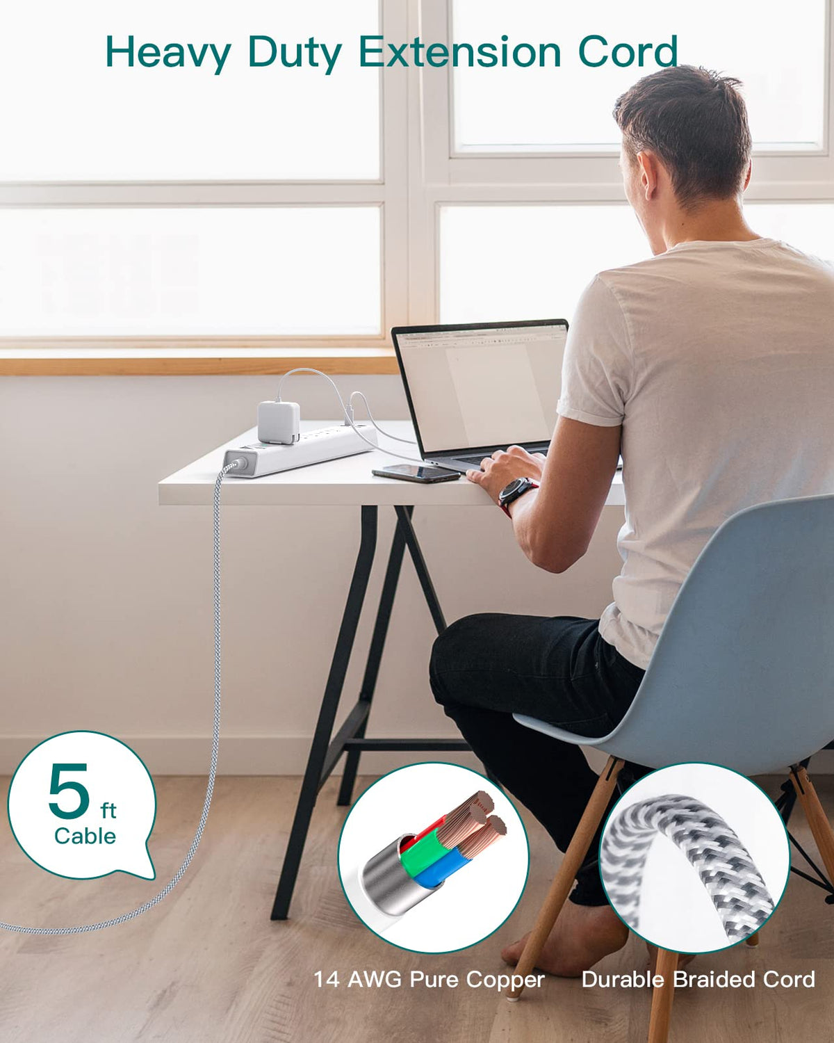 Addtam power strip ideal for dorm and home office organization