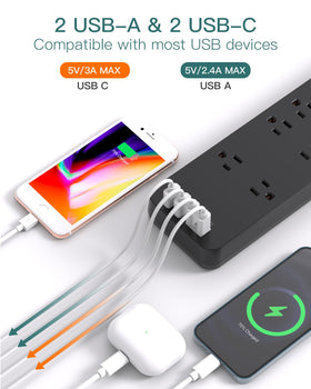 Addtam power strip flat plug design saves space behind furniture