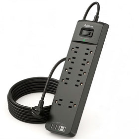 Addtam Power Strip front view showing ten outlets for versatile device clustering