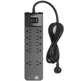 Addtam power strip with surge protection and ten outlets for organized electronics