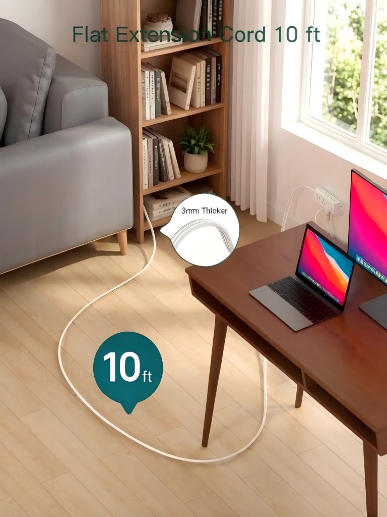 Addtam right-angle flat plug saves wall space behind furniture.