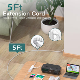 Addtam beside smartphone for scale, compact design with many outlets