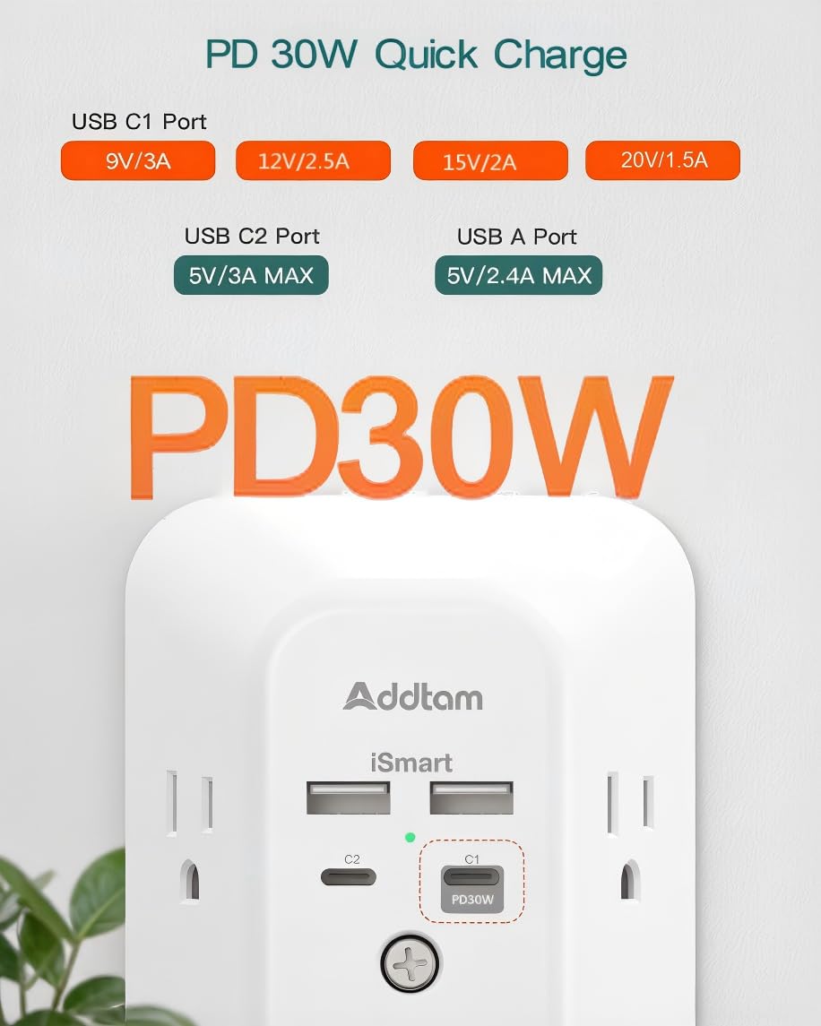 Addtam detail of wide socket spacing preventing bulky adapter blockage