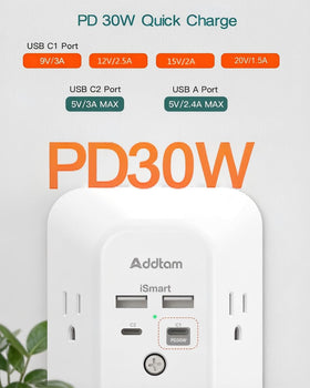 Addtam detail of wide socket spacing preventing bulky adapter blockage