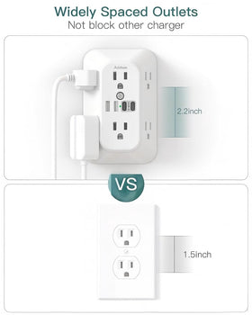 Addtam showing wide spacing accommodating a bulky adapter without blocking outlets