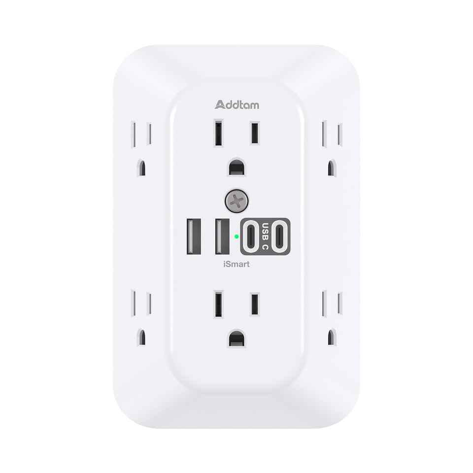 Addtam surge-outlet-extender with 6 outlets and 4 USB ports for versatile charging