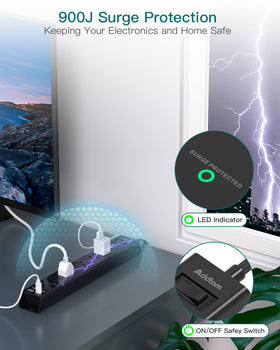 Addtam surge protection up to 900J guards connected gear.