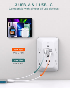 Addtam surge protector in dorm or office use keeps devices organized and protected