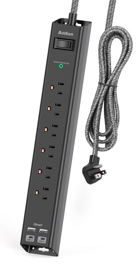 Addtam Surge Protector Power Strip front view for multi-device charging and desk organization