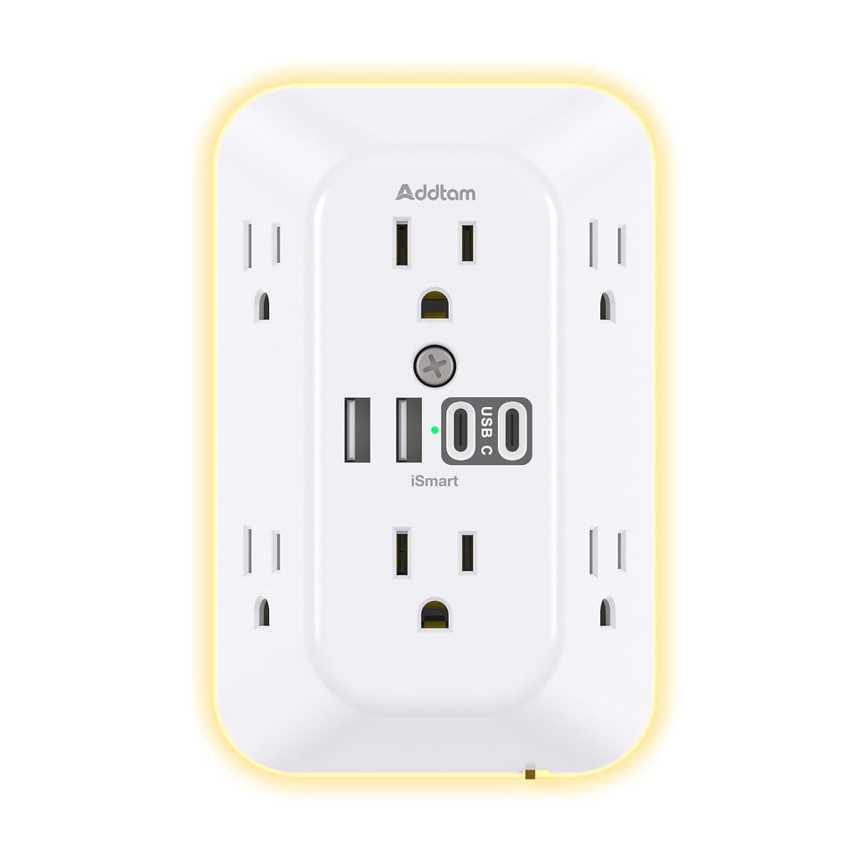 Addtam surge protector with six outlets for versatile power at the desk