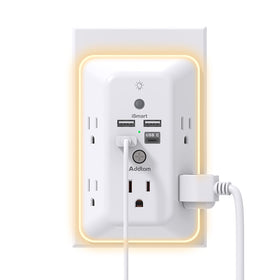 Addtam surge protector outlet extender front view showing 9-in-1 design for clutter-free power