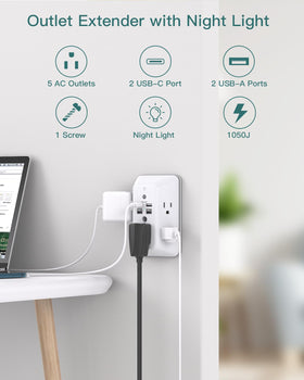 Addtam surge protector night-light on highlights safe dim areas like hallways