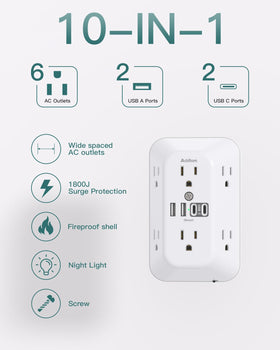 Addtam outlet with night light showcasing a warm glow ideal for bedrooms