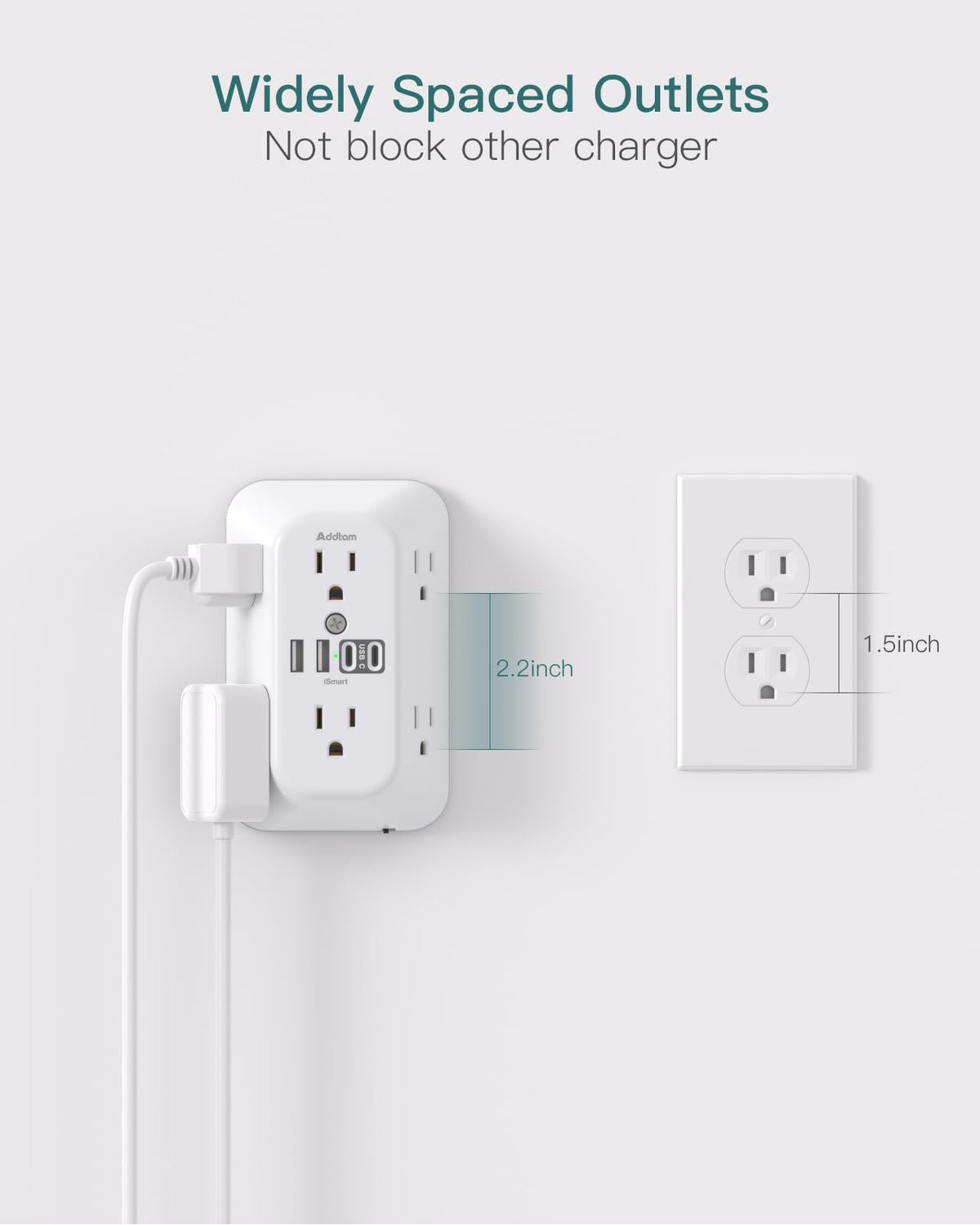 Addtam USB C port focus shows two USB C outputs for fast charging