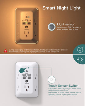 Addtam surge protector USB ports with USB-C fast charging for devices