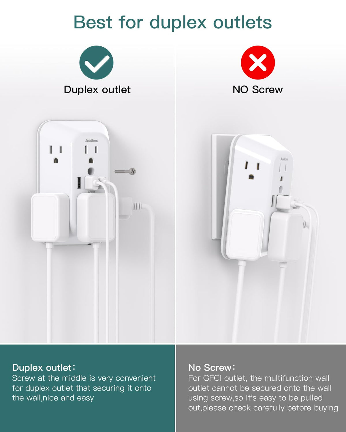 Addtam wide space design highlights 2.2 inch gaps for large adapters