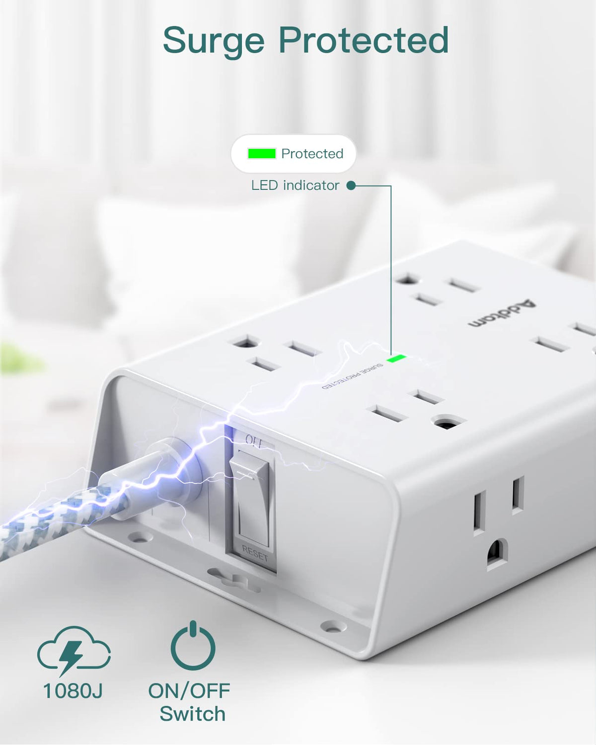 Addtam 1080 Joules surge protection defends connected devices