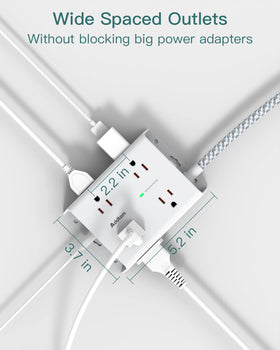 Addtam power strip with flat plug and 5ft braided cord keeps cords tidy