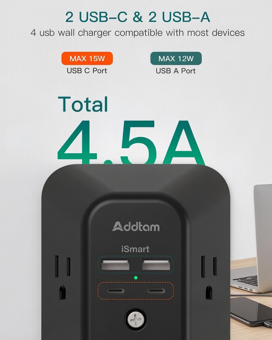 Addtam three-side design provides ample space for cords and adapters