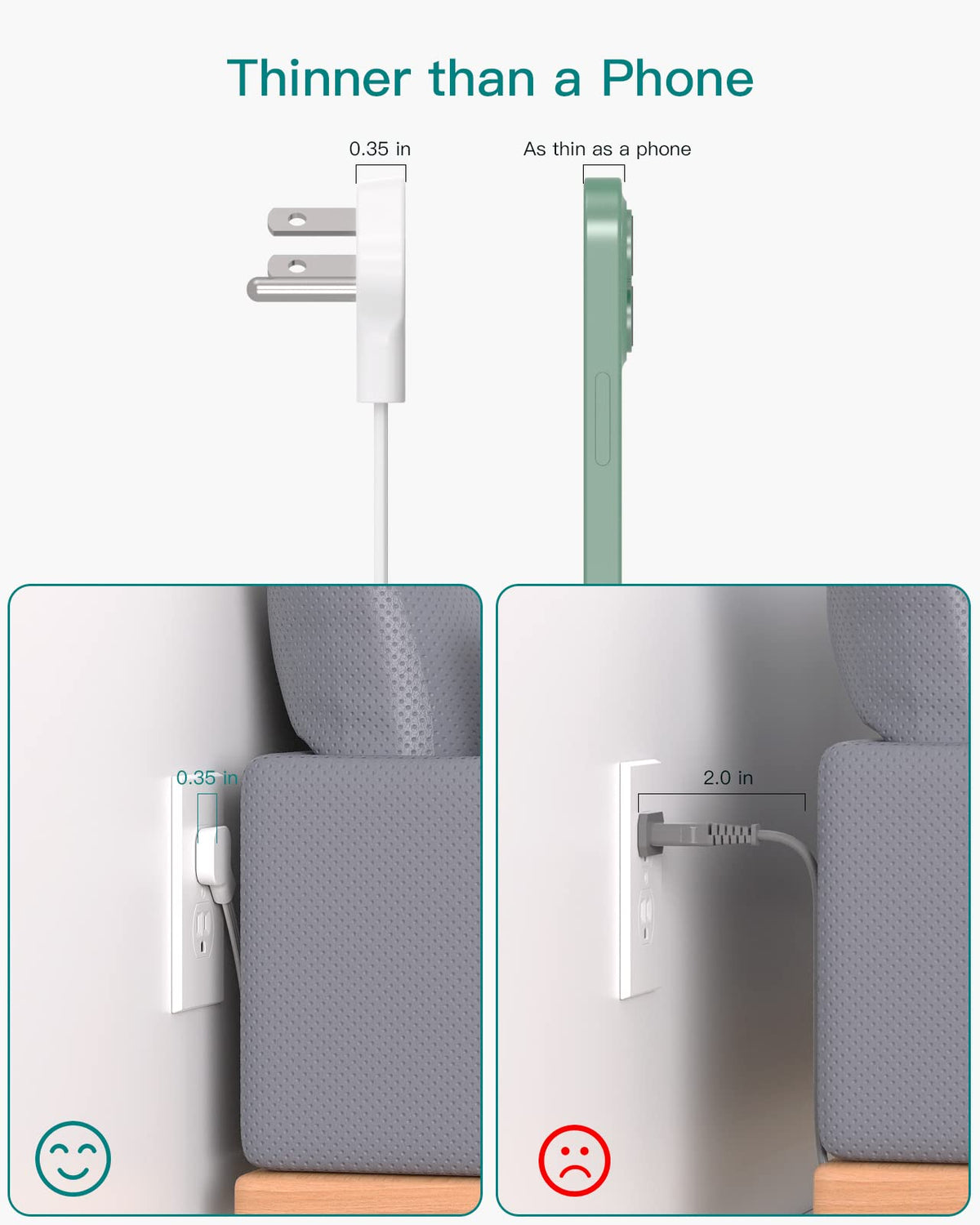 Addtam three-sided outlet layout top view showing wide spacing for bulky adapters