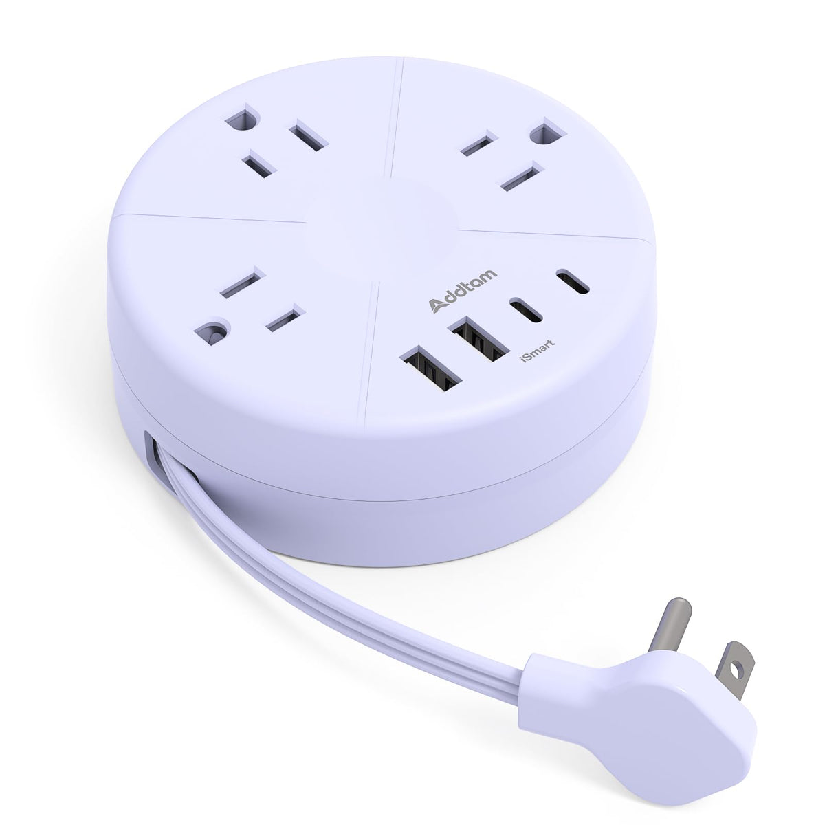 Addtam Travel Essentials Power Strip in purple, cruise-ready and compact for cabin charging