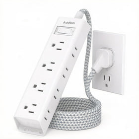 Addtam white braided power strip with 6ft cord keeps cords tidy and flexible for home offices.