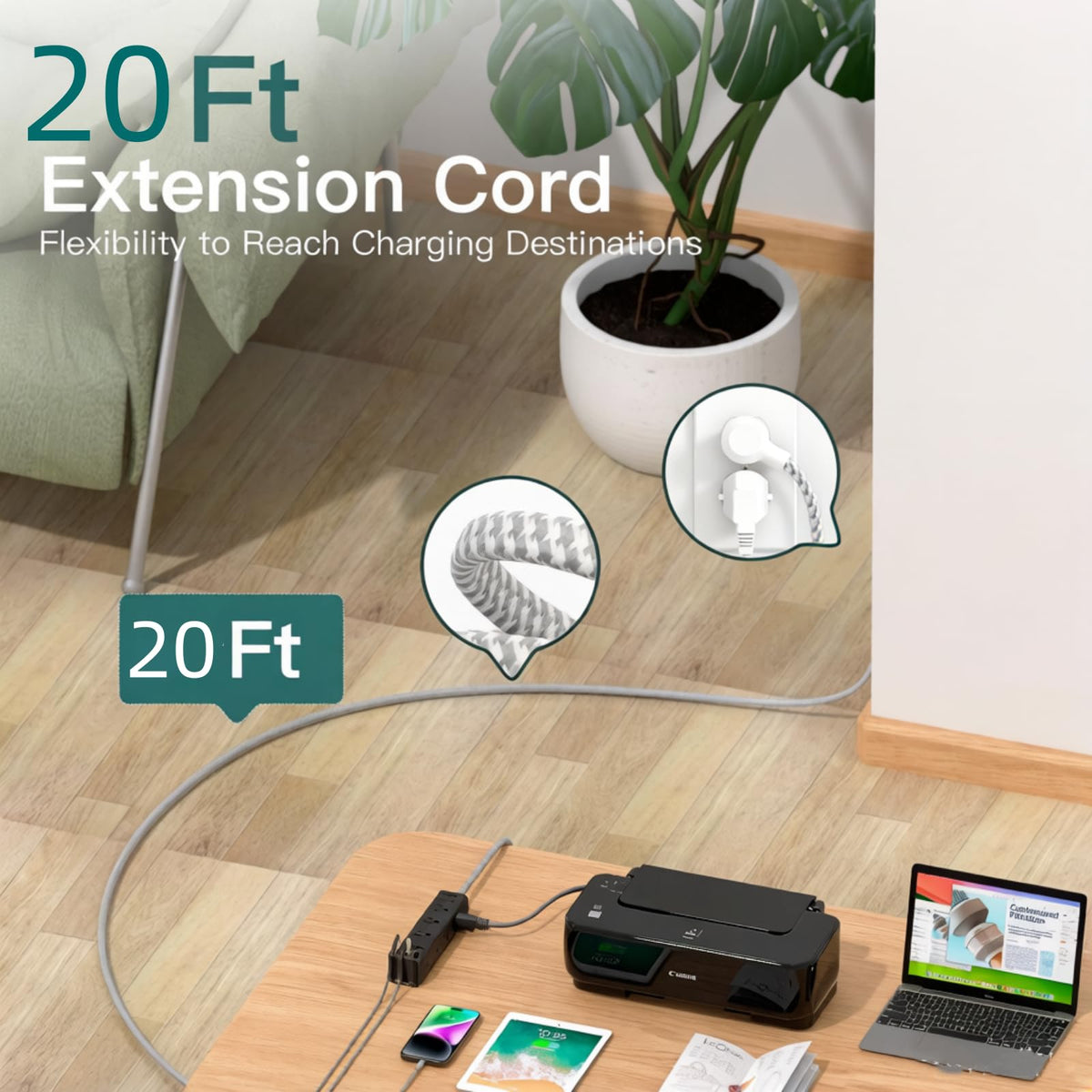 Addtam wide-spaced outlets detail allowing bulky adapters without blocking