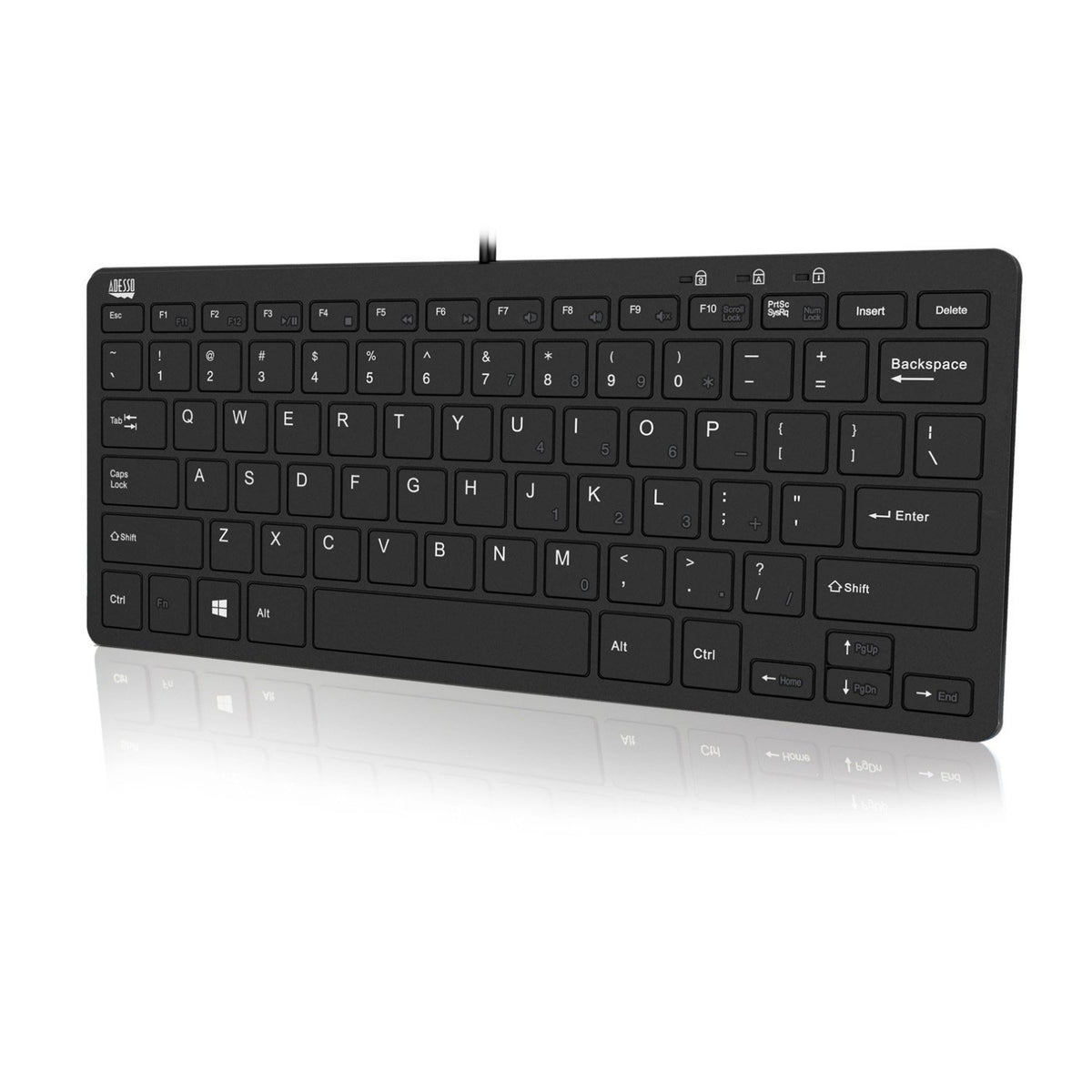 Adesso Adaptec SlimTouch 510 keyboard front view showing compact layout for small desks
