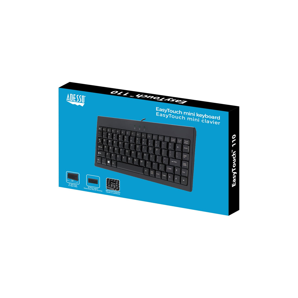 Adesso AKB-110B on a tidy desk with monitor and mouse for compact workspace efficiency