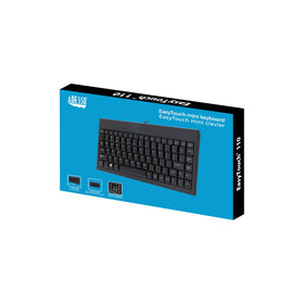 Adesso AKB-110B on a tidy desk with monitor and mouse for compact workspace efficiency