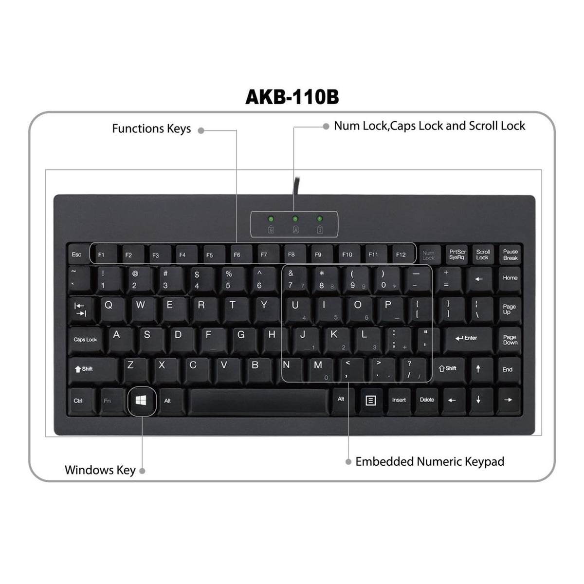 Adesso AKB-110B next to laptop showing size comparison and space-saving advantage