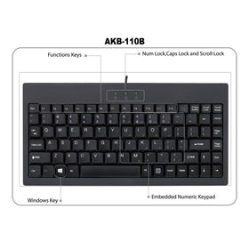 Adesso AKB-110B next to laptop showing size comparison and space-saving advantage