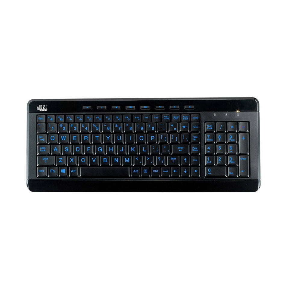 Adesso front view showing compact slim keyboard and tidy layout for space saving