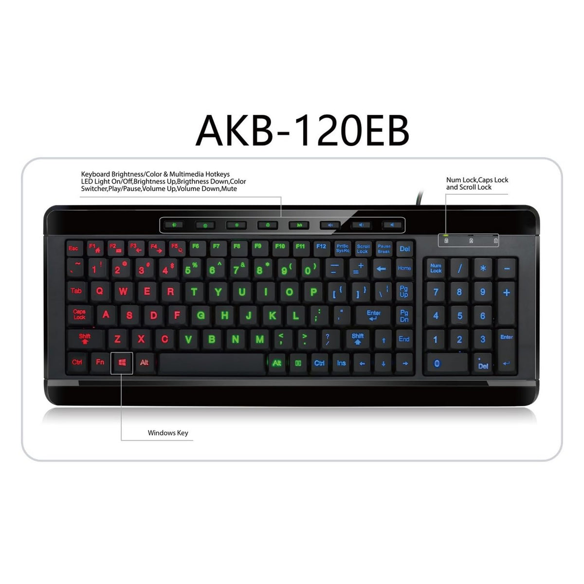 Adesso keyboard used at night in a home office to improve visibility and focus