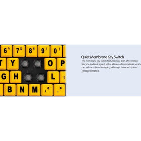 Adesso AKB-132UY black with yellow keys for a bold, readable desk setup.