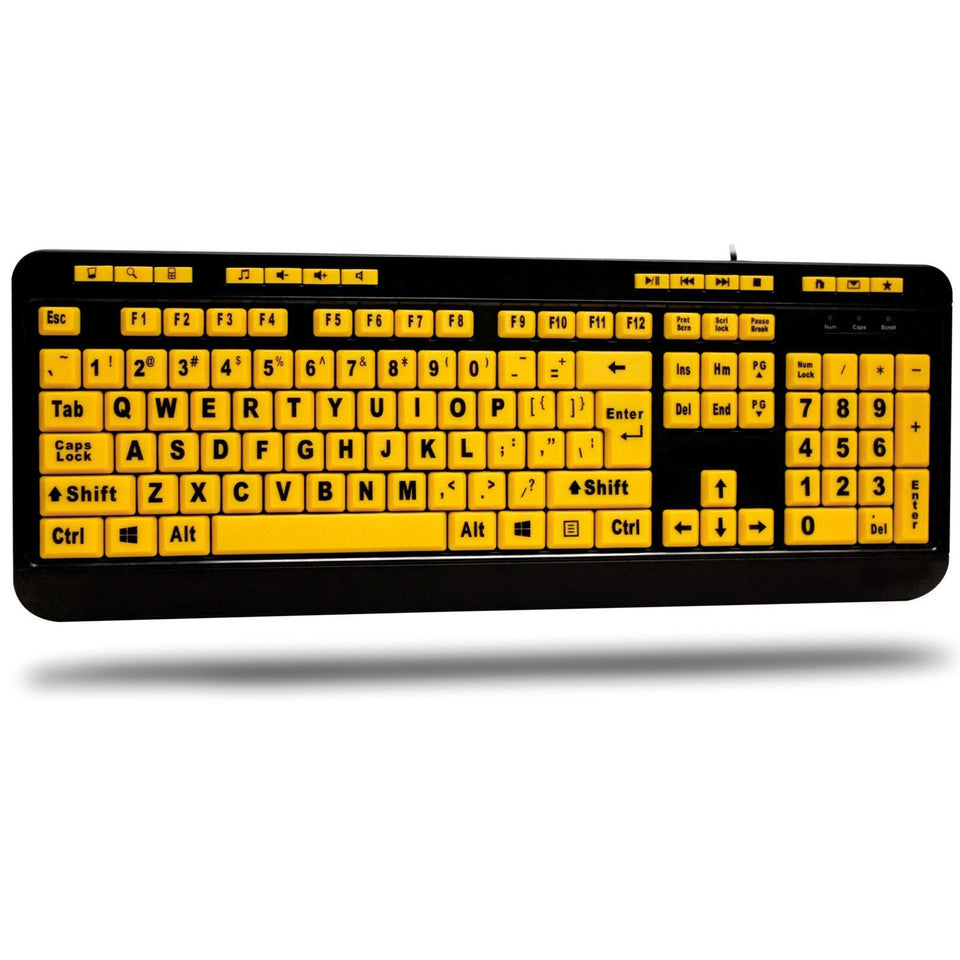 Adesso AKB-132UY luminous 4x large print keys improve readability for comfortable typing.