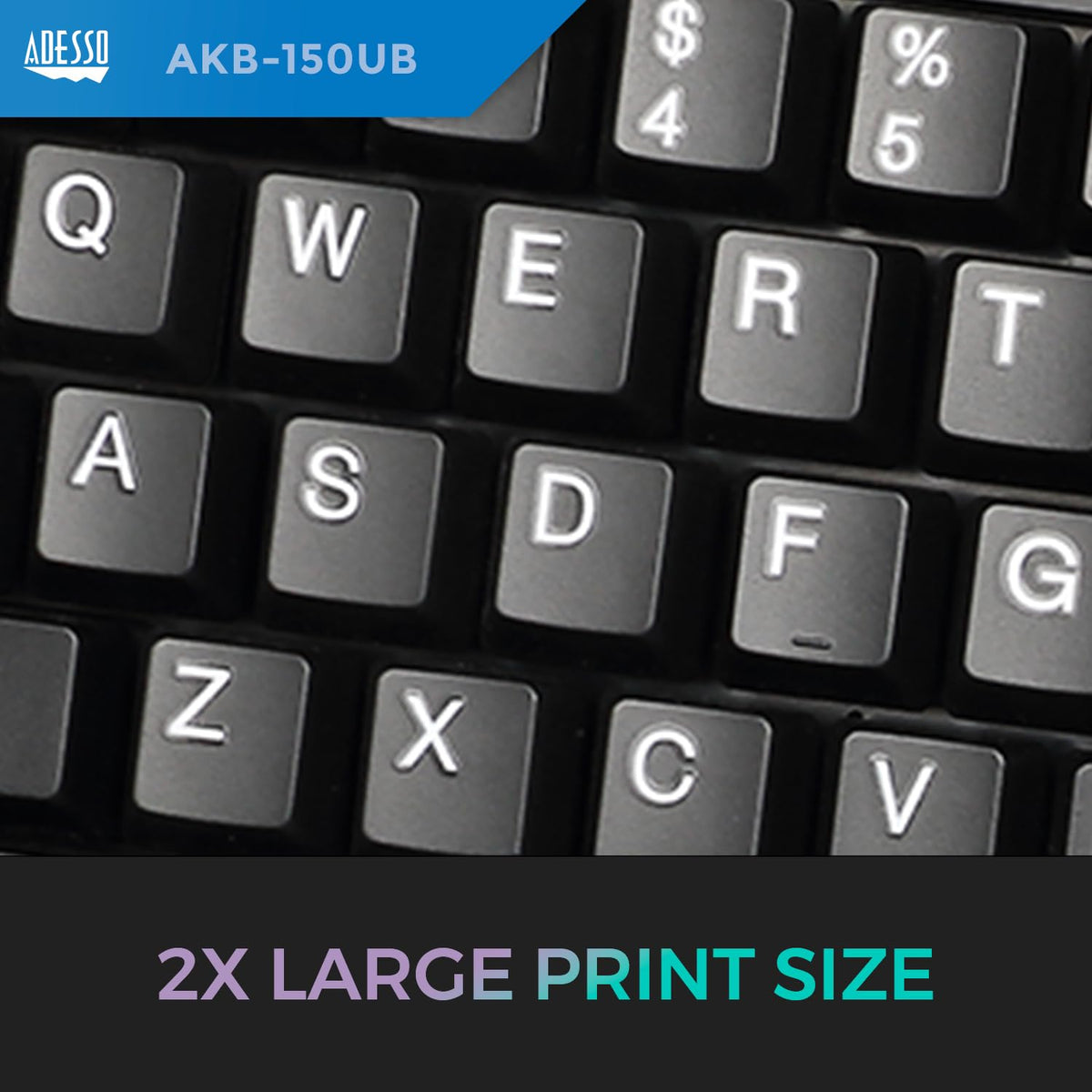 Adesso size comparison with hand demonstrating keyboard scale and desk compatibility