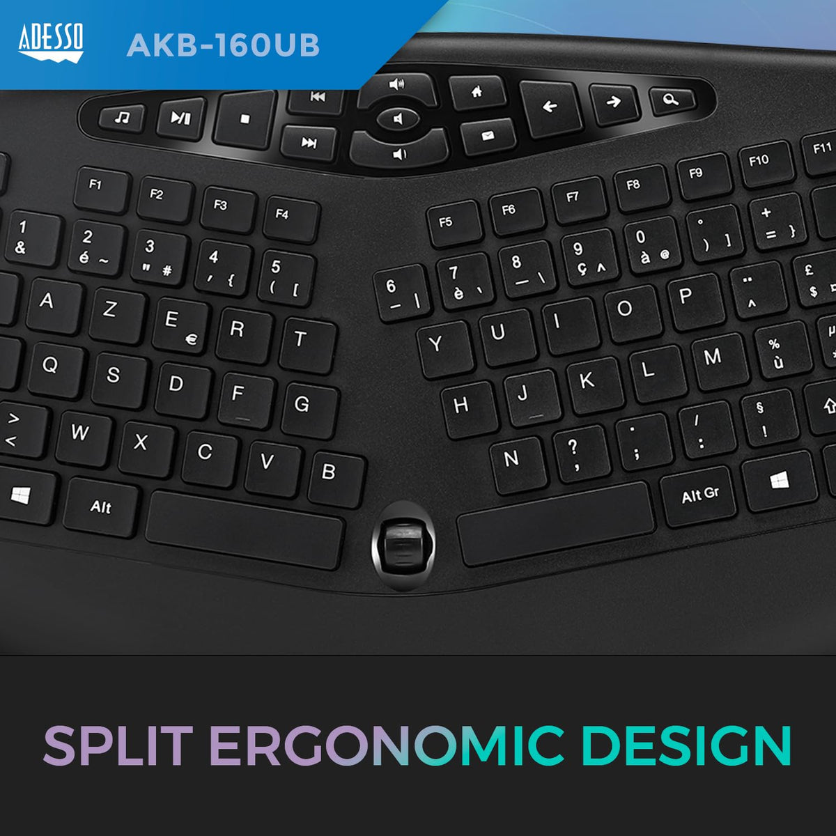 Adesso chiclet keycaps detail highlighting larger surfaces for accurate typing