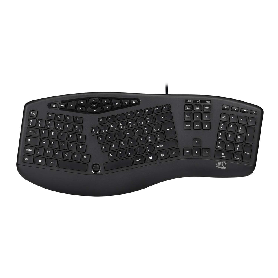 Adesso keyboard front view showing ergonomic split layout and comfort