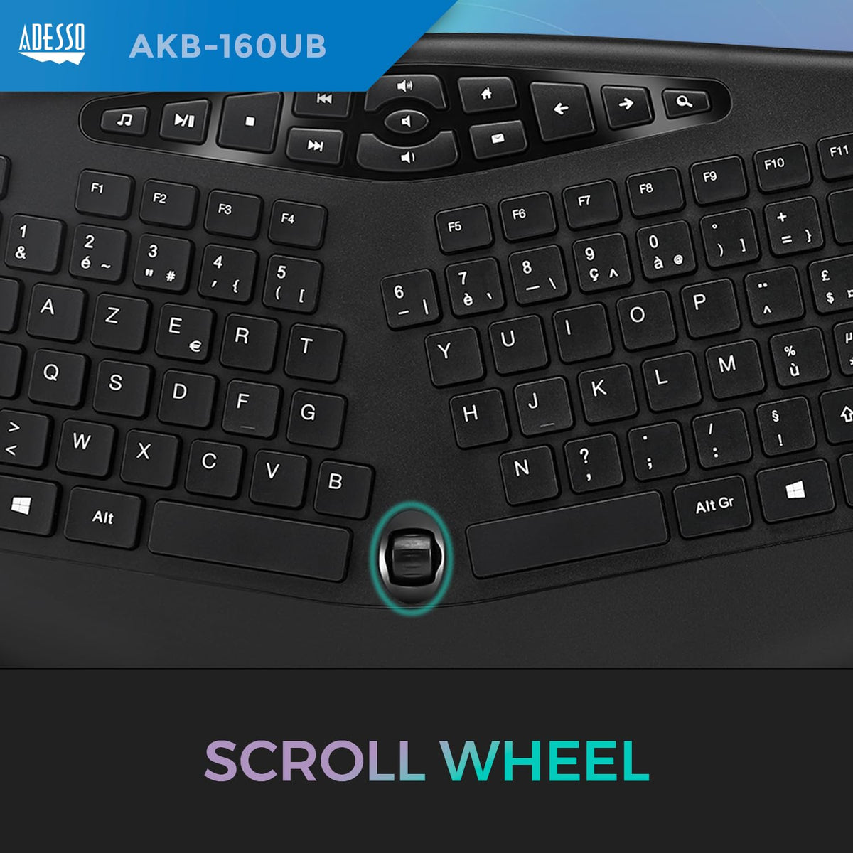 Adesso multimedia hotkeys layout offering quick access to common controls