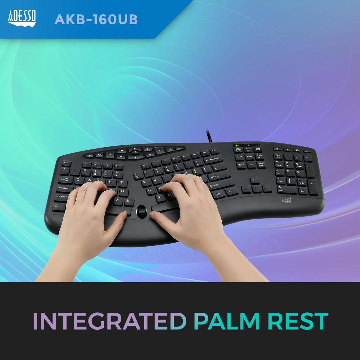 Adesso palm rest close-up illustrating cushioned support for wrists