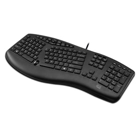 Adesso keyboard beside laptop showing compact scale and workspace fit