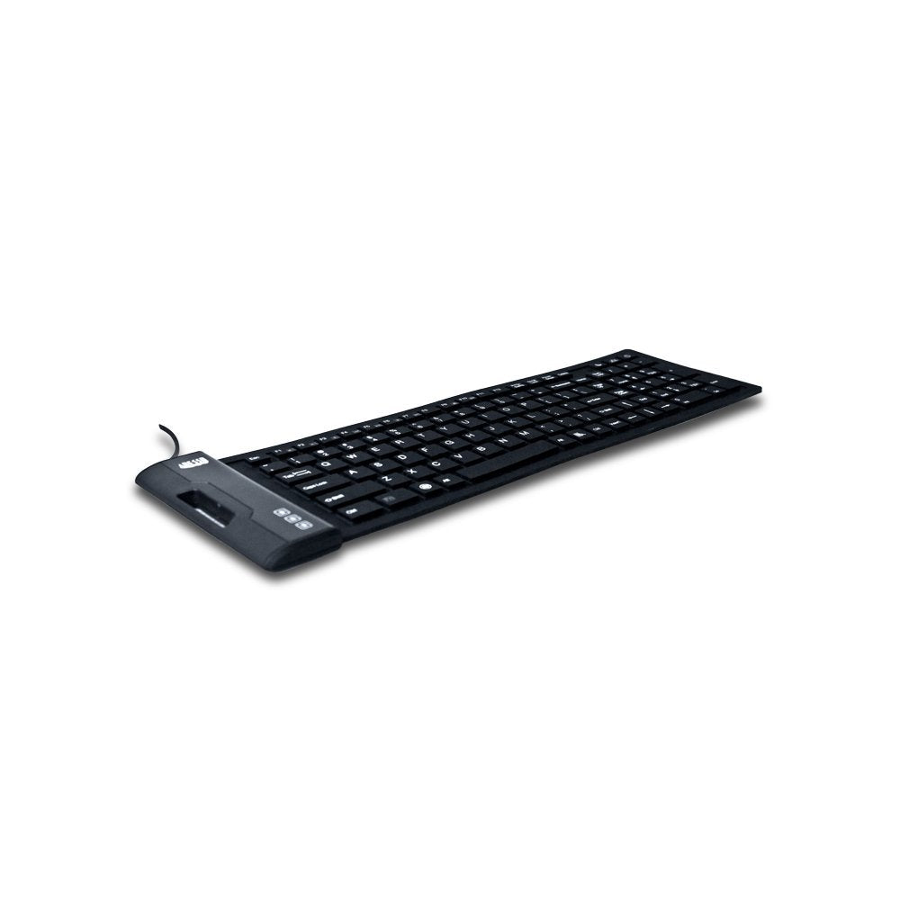 Adesso AKB-222UB waterproof flexible keyboard front view for portable use.